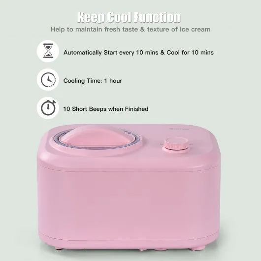 1.1 QT Ice Cream Maker Automatic Frozen Dessert Machine with Spoon-Pink