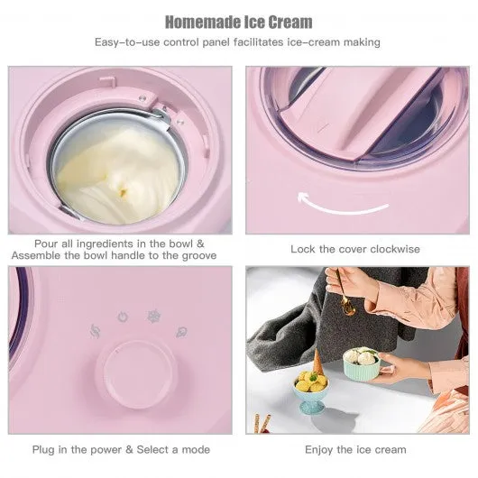 1.1 QT Ice Cream Maker Automatic Frozen Dessert Machine with Spoon-Pink