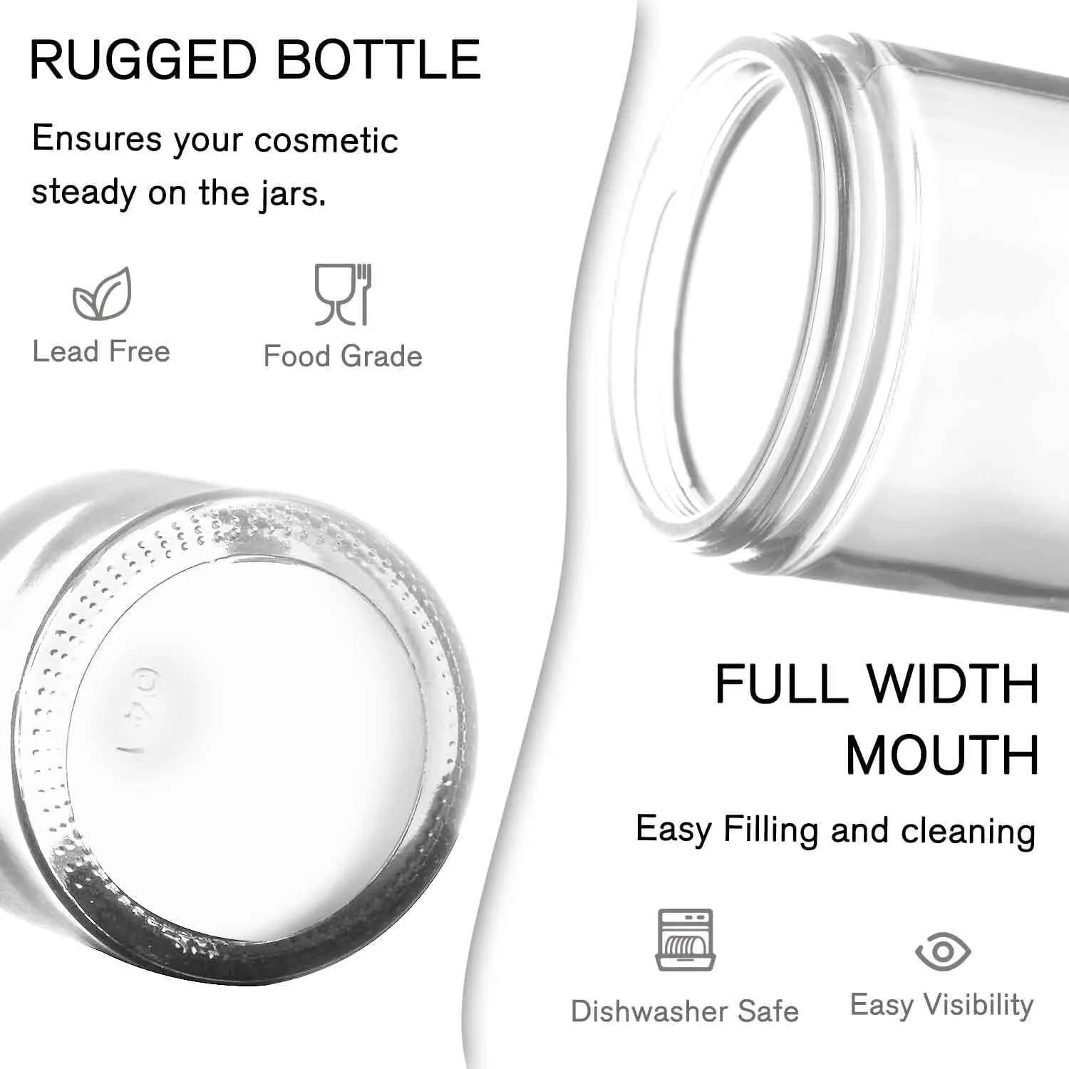 2 oz Small Glass Containers with Lids, Glass Jars with Woodgrain Lids & Inner Liners, Reusable Travel Containers for Creams, Makeup, Lotion, Cosmetic - 3 pack