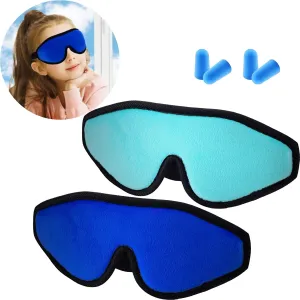 2 Pieces 3D Sleep Mask for Kids Memory Foam Contoured Eye Mask, Travel Sleep Eye Cover with Adjustable Strap, 3D Blindfolds(Blue and Green)