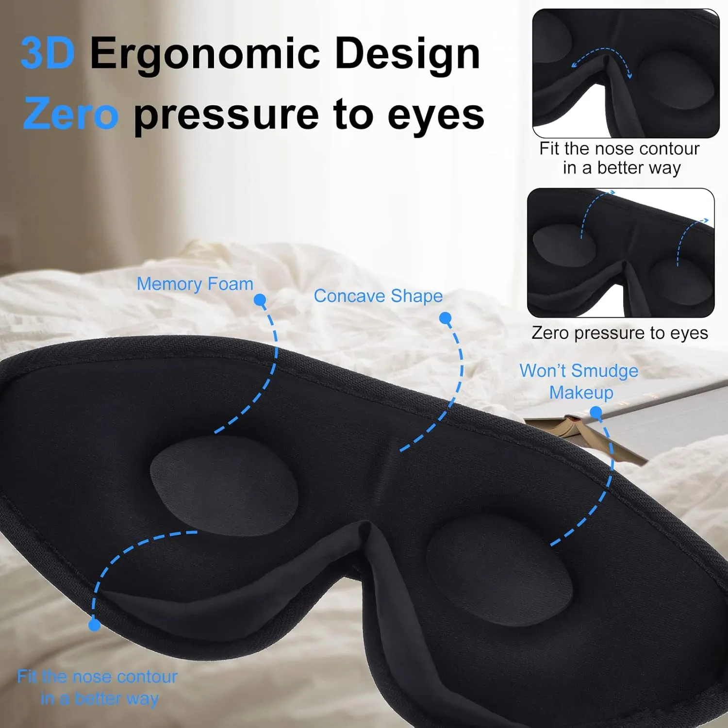 2 Pieces 3D Sleep Mask for Kids Memory Foam Contoured Eye Mask, Travel Sleep Eye Cover with Adjustable Strap, 3D Blindfolds(Blue and Green)