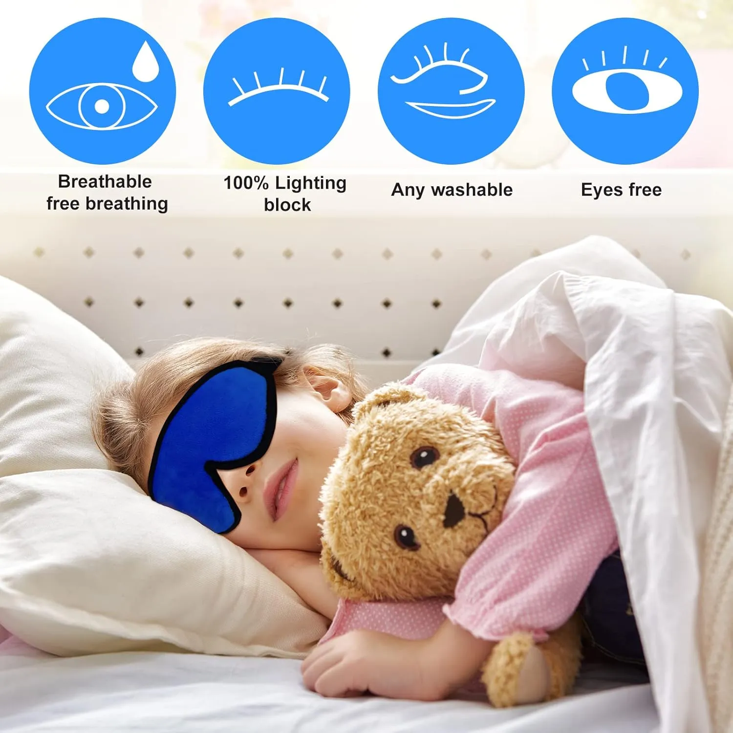 2 Pieces 3D Sleep Mask for Kids Memory Foam Contoured Eye Mask, Travel Sleep Eye Cover with Adjustable Strap, 3D Blindfolds(Blue and Green)