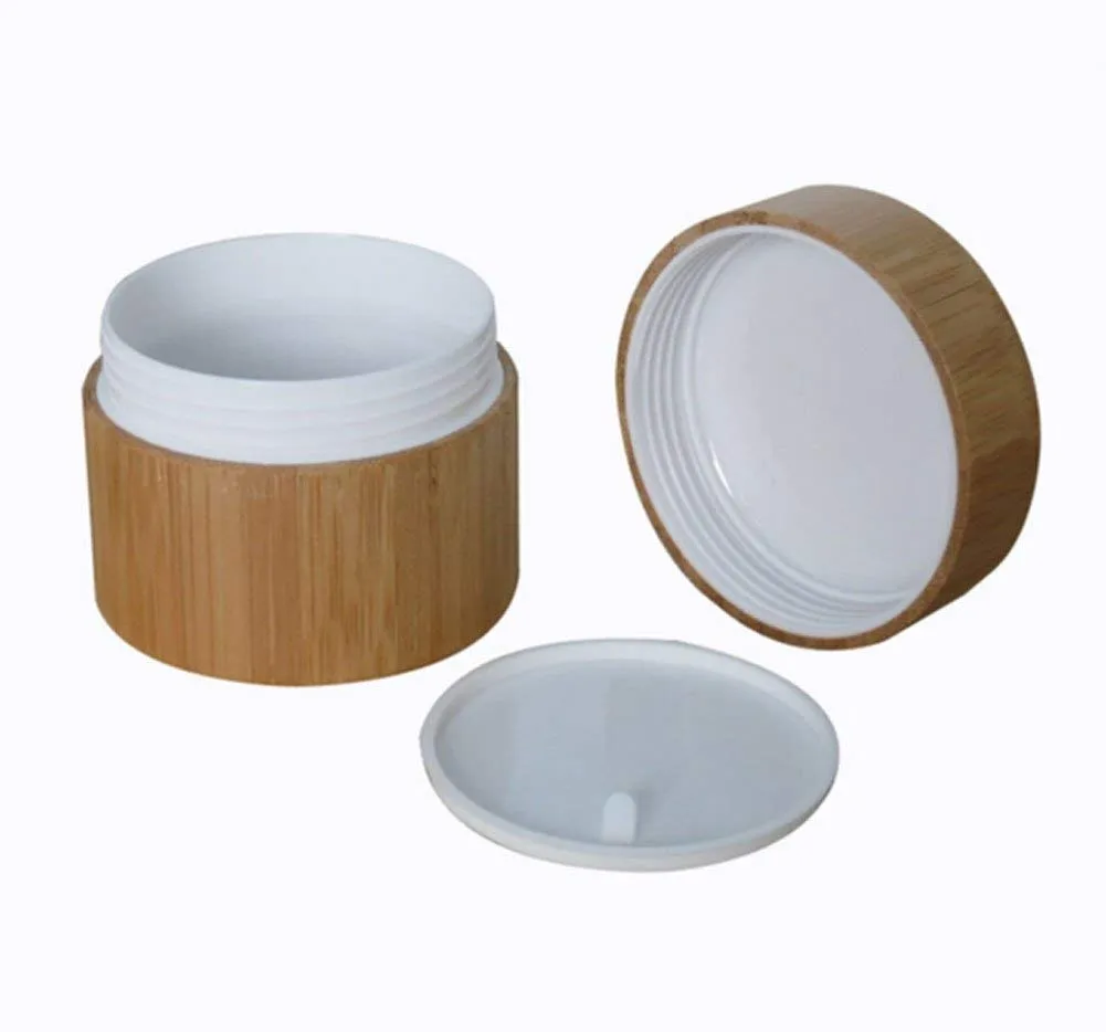 2Pcs 50ml/1.7oz Empty Refillable Cosmetic Jars with Bamboo Shell and Liner Facial Cream Pots Tins Boxes Cases Containers Dispense Sample Bottles for Cosmetic Cream Lotion Storage
