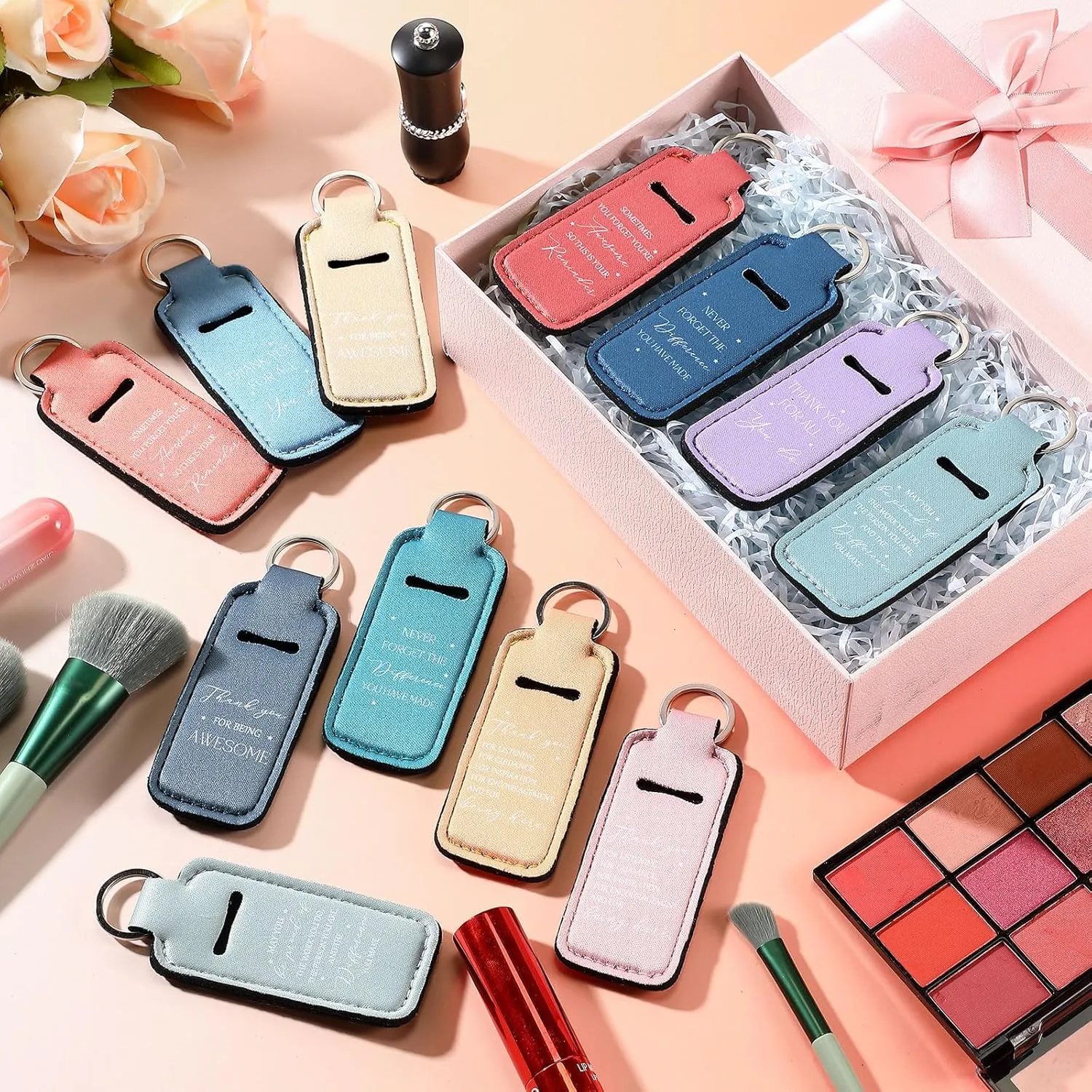 36 Pcs Lip Gloss Bulk Lipstick Holder Keychain Inspirational Lip Gloss Pouch Portable Holder for Women Graduation Employee Appreciation Gifts(Appreciation)