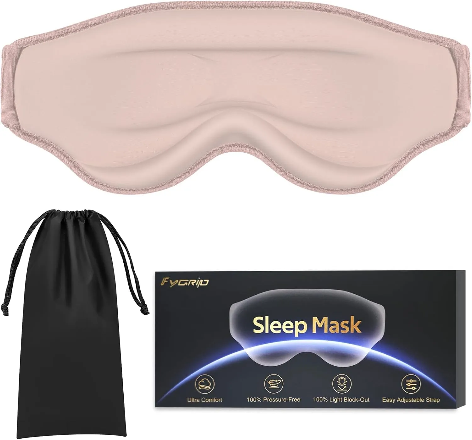 3D Eye Mask Sleep Mask for Men & Women, 100% Pressure-Free & Light Block-Out Eye Mask for Sleep with Easy Adjustable Strap, Night Eye Cover for Travel, Pink