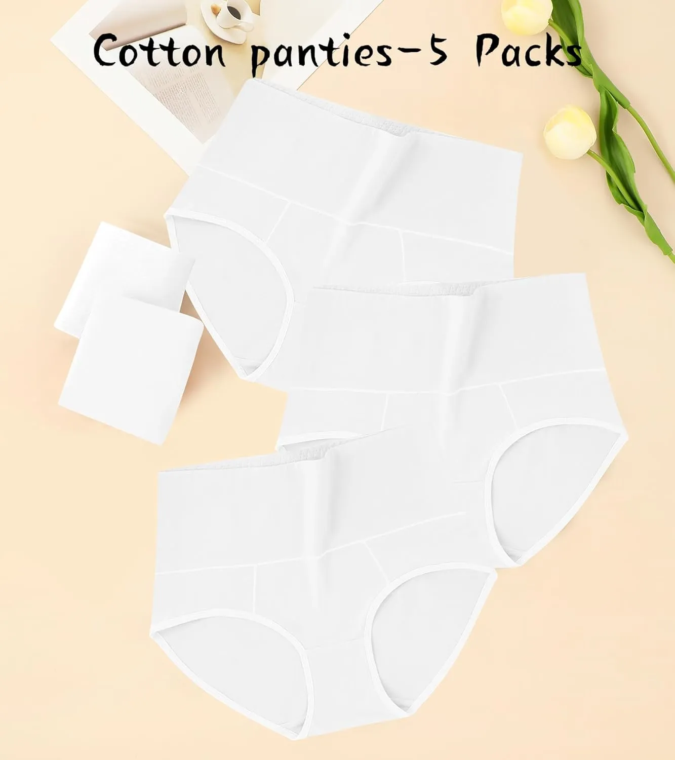 ASIMOON High Waisted Cotton Underwear for Women Plus Size Slight Tummy Control Full Coverage Panties Briefs Ladies Pack