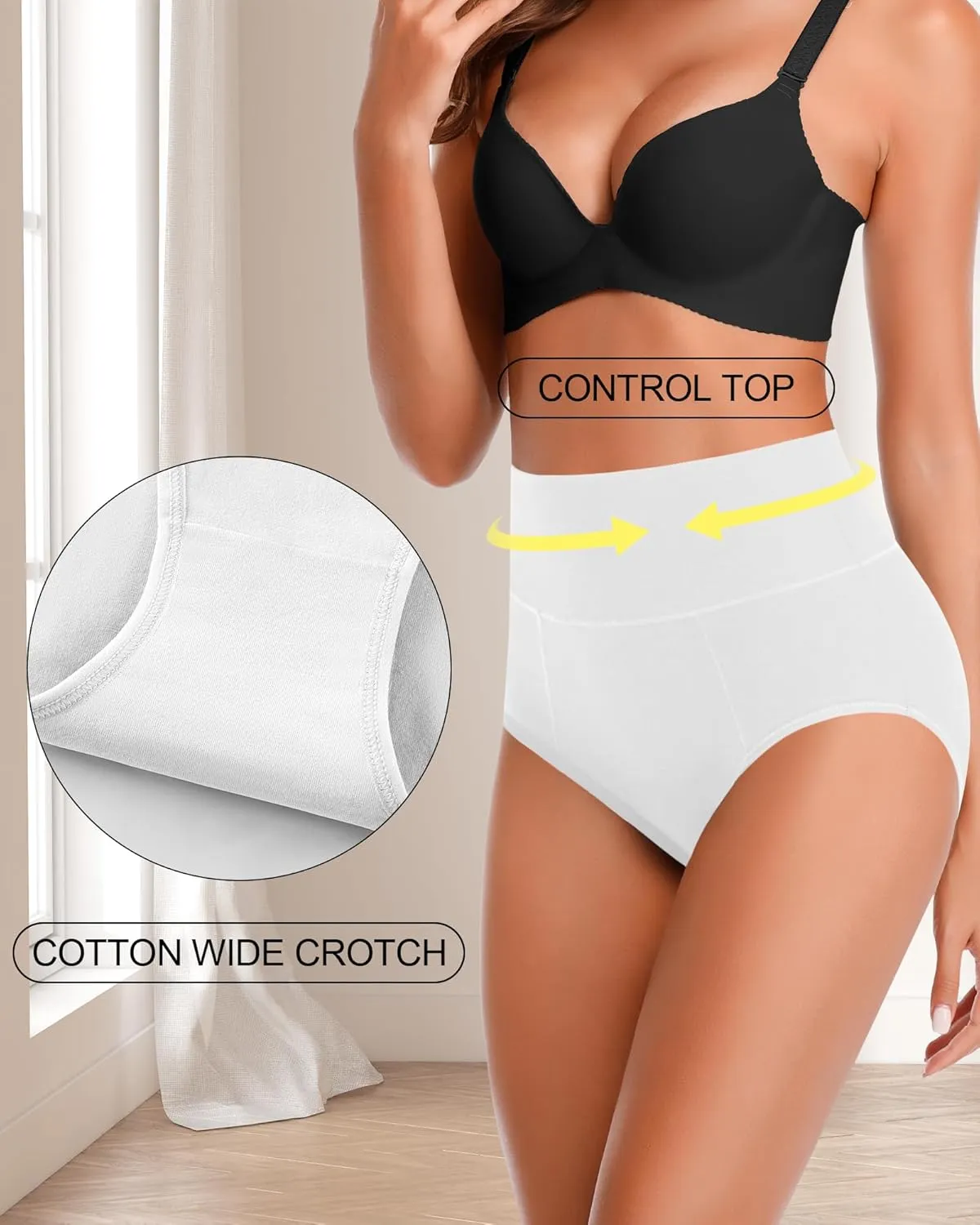 ASIMOON High Waisted Cotton Underwear for Women Plus Size Slight Tummy Control Full Coverage Panties Briefs Ladies Pack