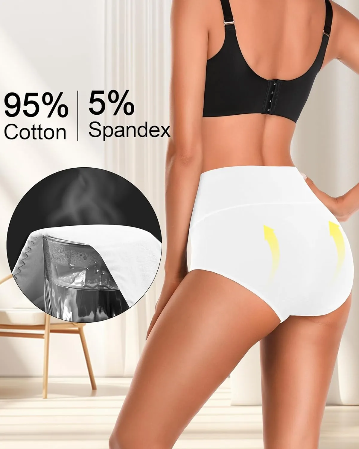ASIMOON High Waisted Cotton Underwear for Women Plus Size Slight Tummy Control Full Coverage Panties Briefs Ladies Pack