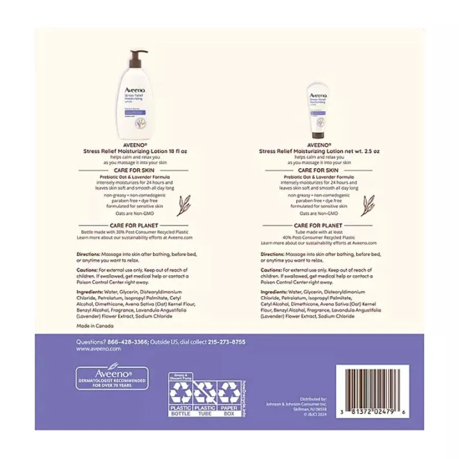 Aveeno - Stress Relief Body Lotion - 18 Oz - 2 Pack   2.5 Oz Tube