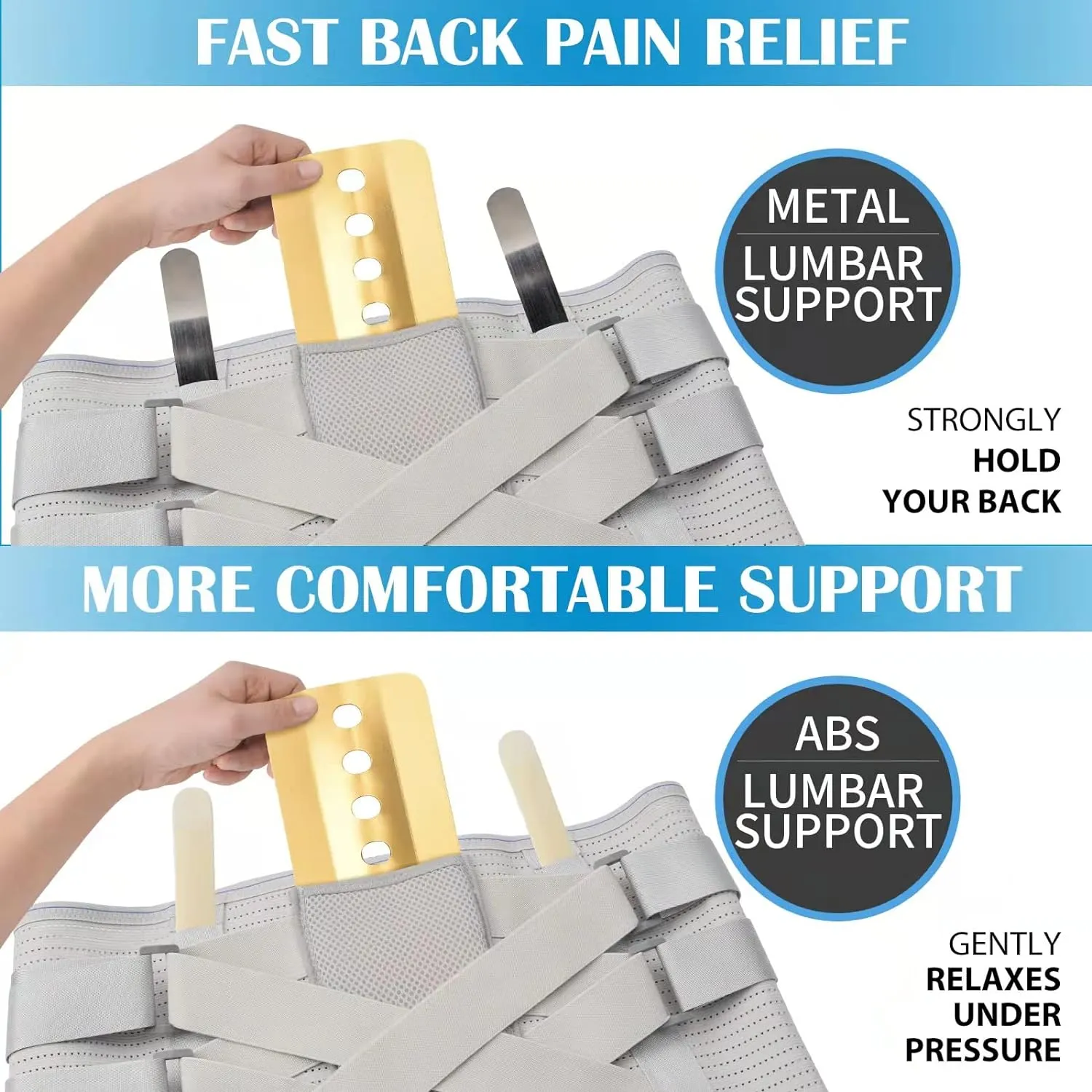 Back Brace for Lower Back Pain Relief - Back Support Belt for Women & Men for Herniated Disc, Sciatica. Removable Stays for Lower Back Support with 2 Different Hardness Sets (Grey, Medium)