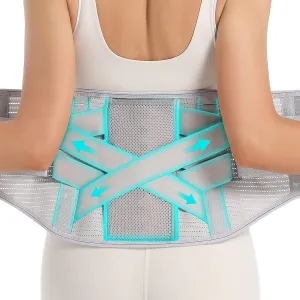 Back Brace for Lower Back Pain Relief - Back Support Belt for Women & Men for Herniated Disc, Sciatica. Removable Stays for Lower Back Support with 2 Different Hardness Sets (Grey, Medium)