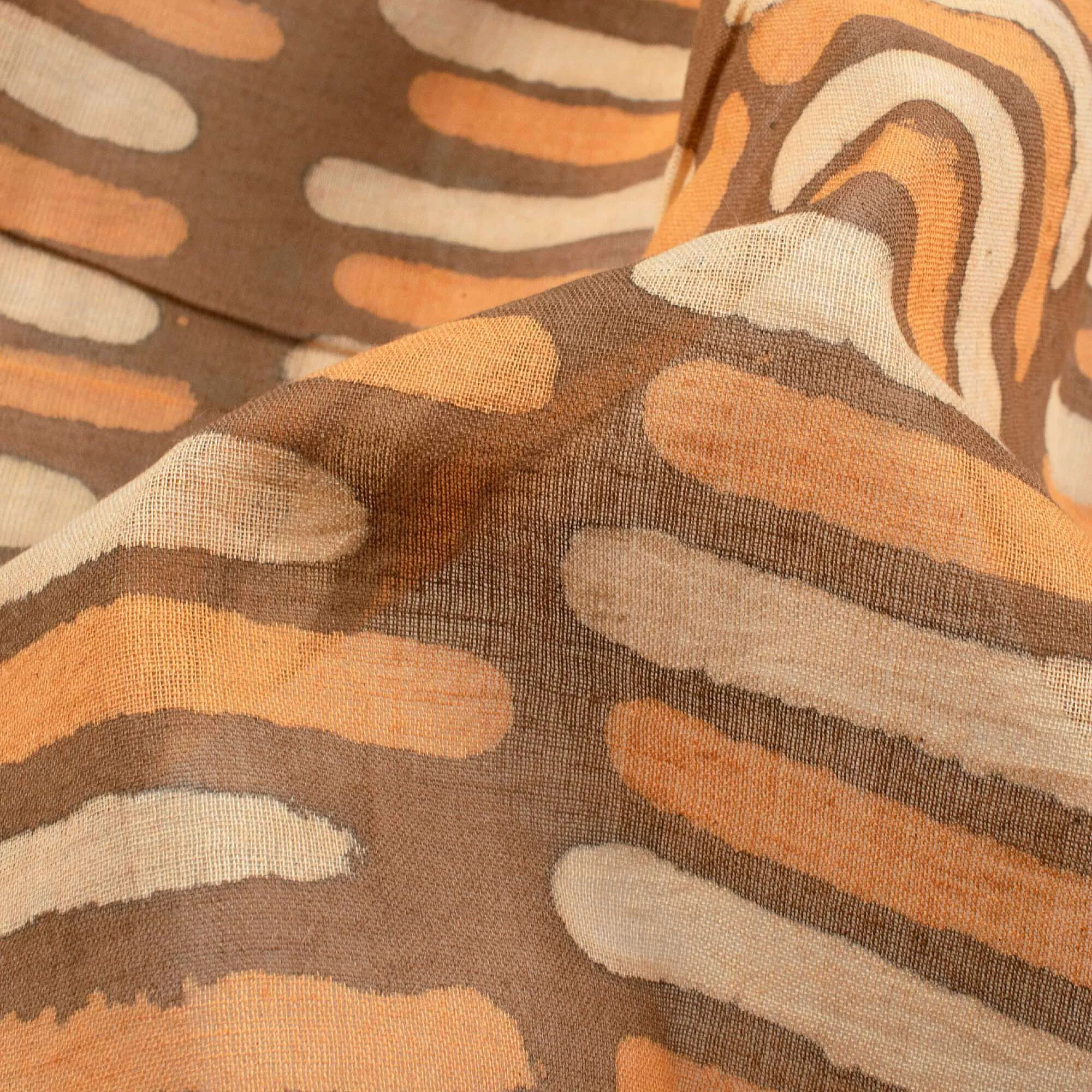 Beige And Orange Stripes Pattern Kashish Handblock Zari Bordered Cotton Mulmul Saree