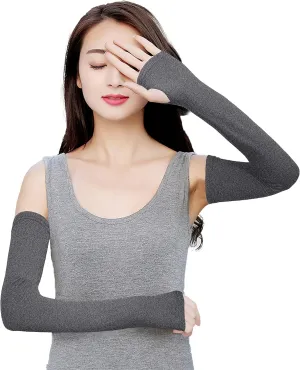 Bellady Women Outdoor Sun Block Soft Long Arm Sleeves Fingerless Gloves