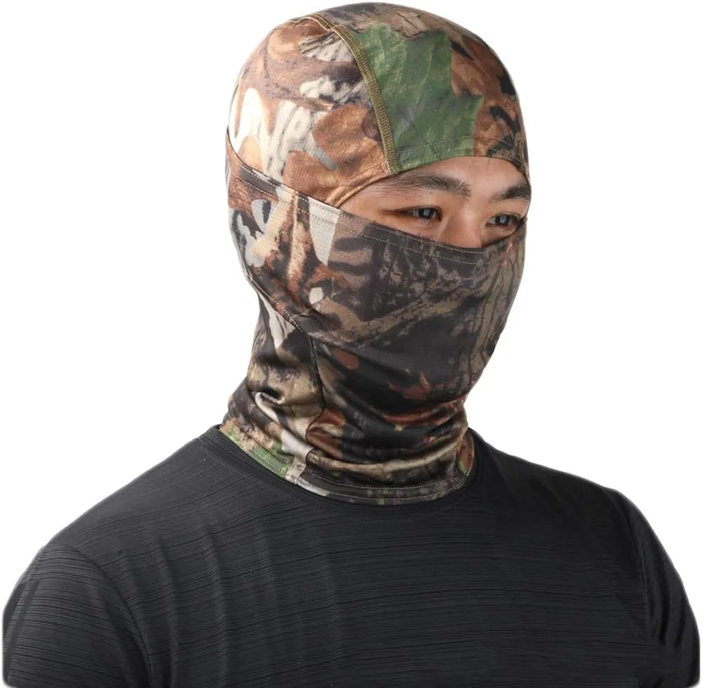 Camo Balaclava Full Face Mask Ninja Hood Neck Gaiter for Outdoor Cycling Hunting Millitary Woodland