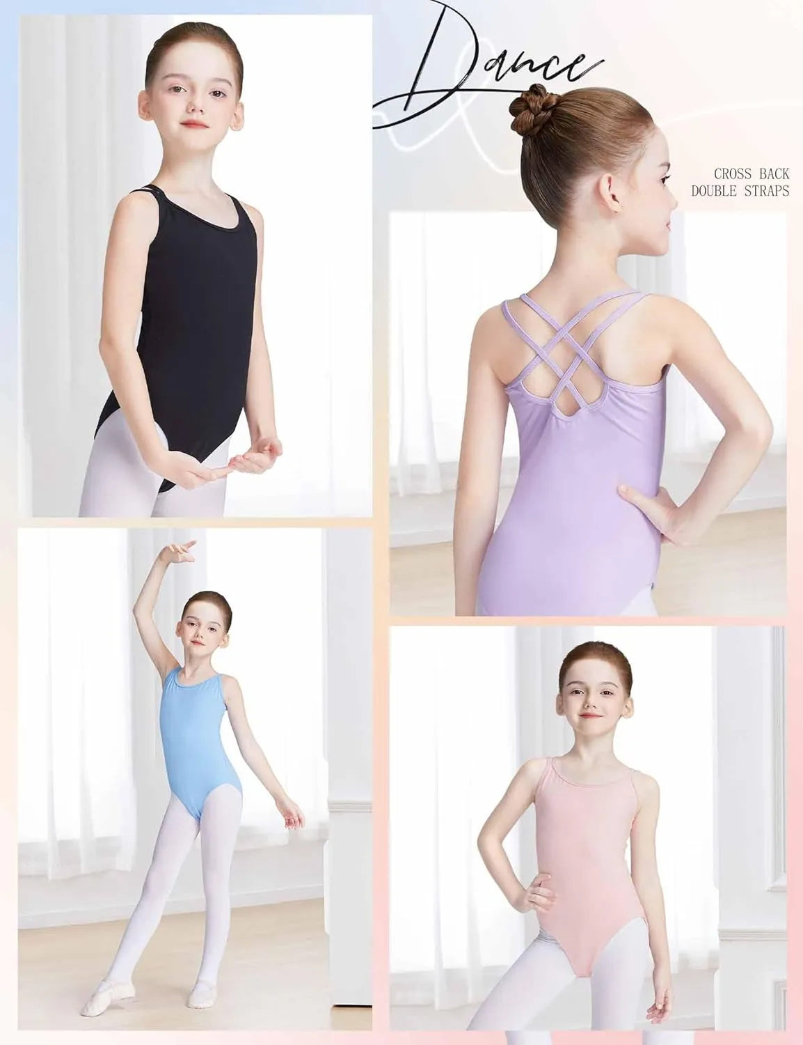 Daydance Toddler Kids Girls Camisole Leotards for Ballet, Double Breast Dance Bodysuit