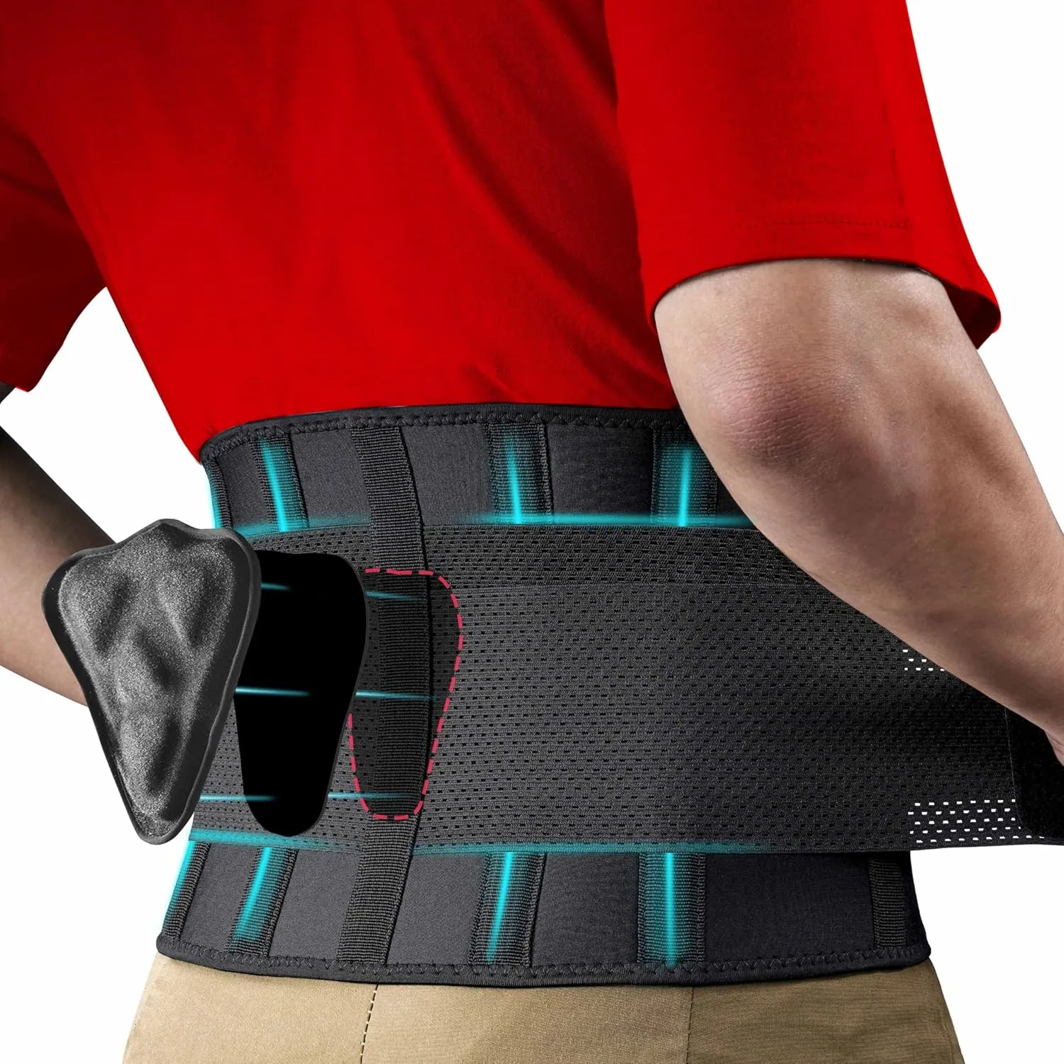 FEATOL Back Brace for Men Lower Back Pain Relief Lumbar Support Brace Waist Belt with Ergonomic 3D Silicone Pad for Heavy Lifting Work, Herniated Disc, Sciatica L/XL