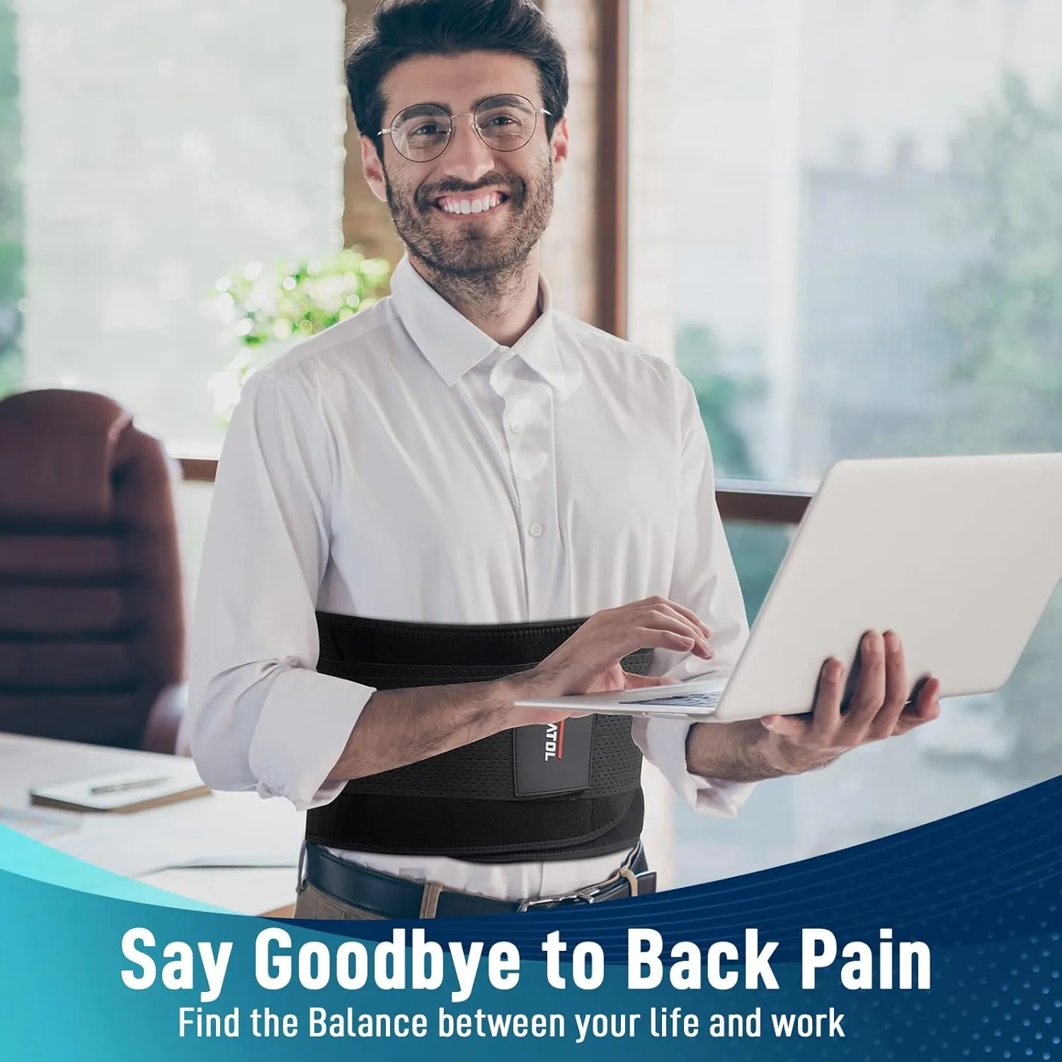 FEATOL Back Brace for Men Lower Back Pain Relief Lumbar Support Brace Waist Belt with Ergonomic 3D Silicone Pad for Heavy Lifting Work, Herniated Disc, Sciatica L/XL
