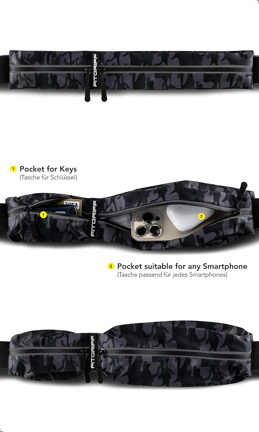 Fitgriff Running Belt for Men & Women - Secure Jogging Pouch for Phone, Keys & Essentials - For All Cell Phones