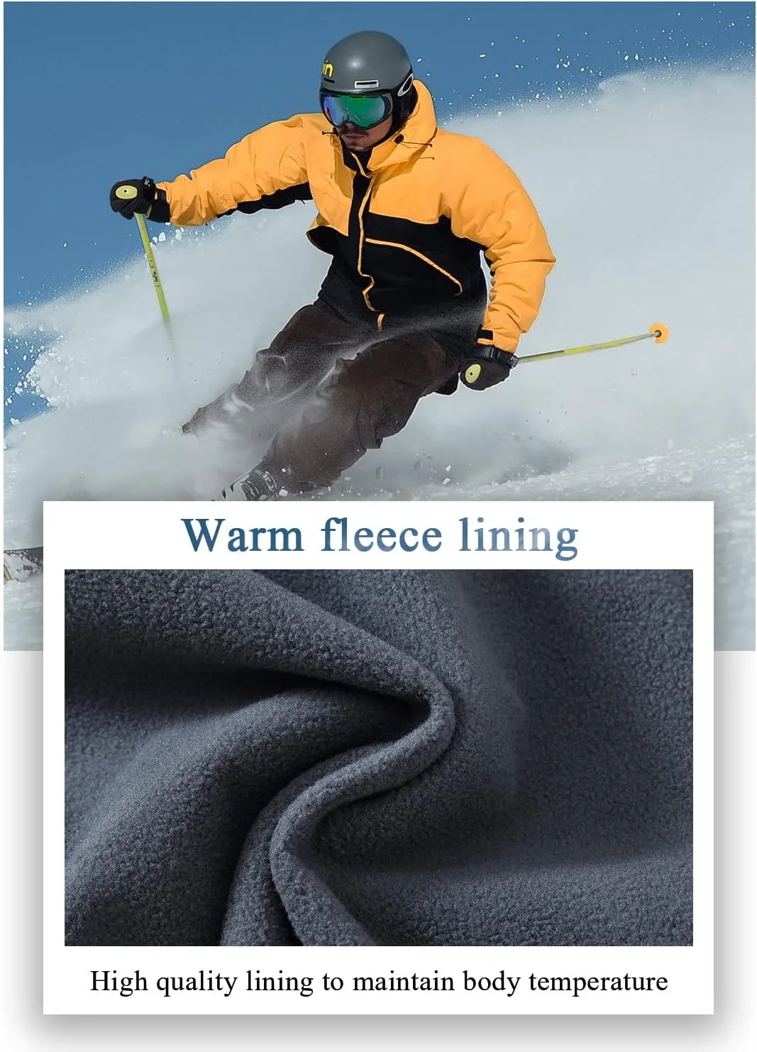 Gopune Men's Snow Ski Waterproof Softshell Pants Outdoor Windproof Warm Hiking Insulated Pants