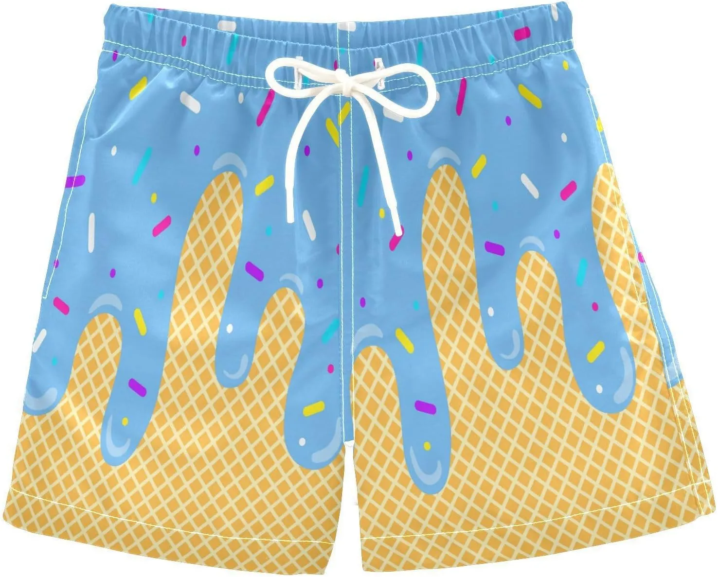 Ice Cream Boy Baseball Shorts Waffle Or Cone Quick Dry Preppy Shorts,Kids Ice Cream Drip Track Short Pants 2-14 Years
