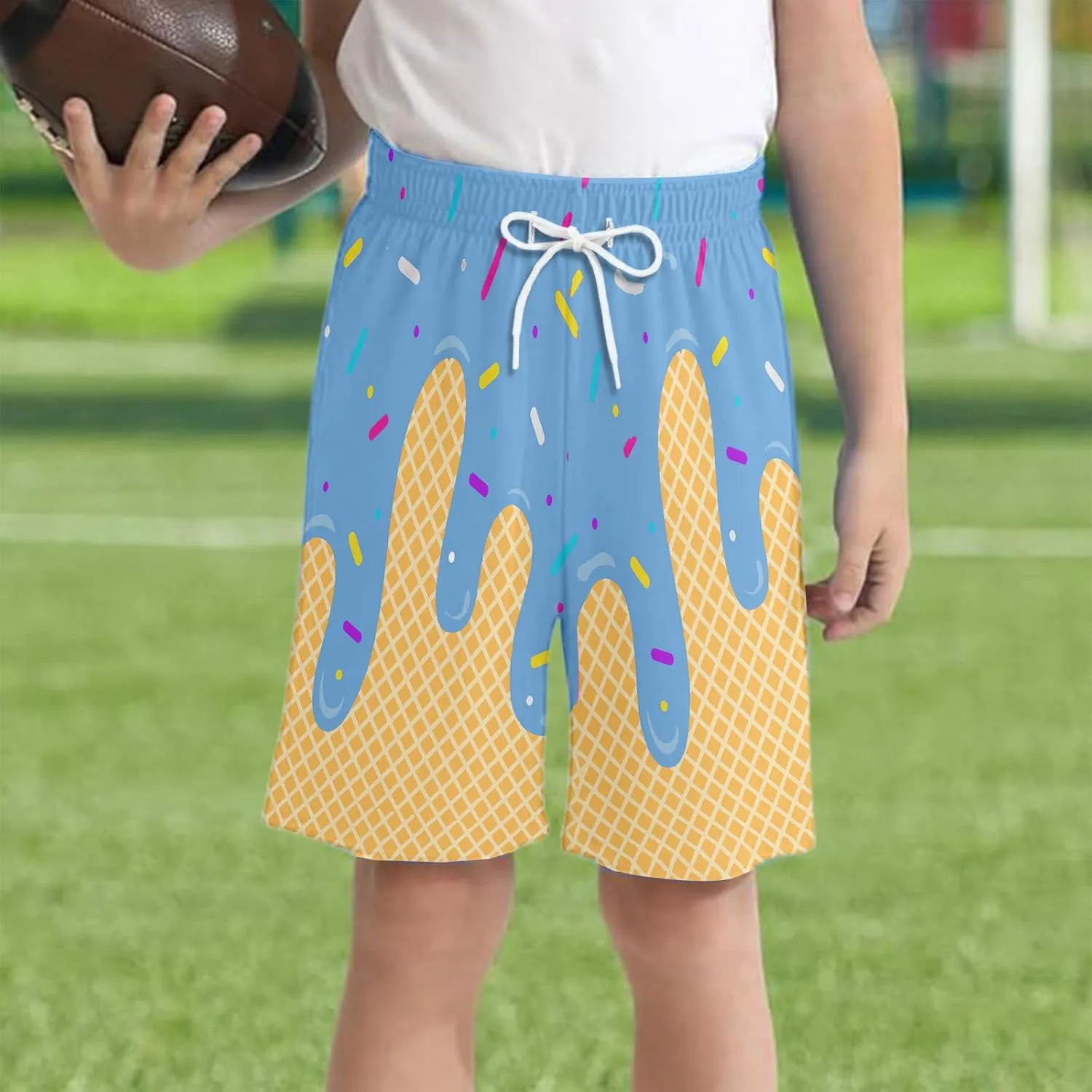Ice Cream Boy Baseball Shorts Waffle Or Cone Quick Dry Preppy Shorts,Kids Ice Cream Drip Track Short Pants 2-14 Years