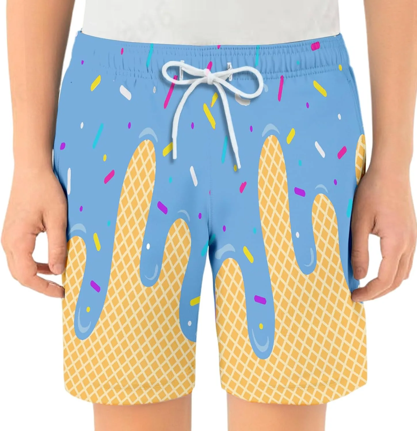 Ice Cream Boy Baseball Shorts Waffle Or Cone Quick Dry Preppy Shorts,Kids Ice Cream Drip Track Short Pants 2-14 Years