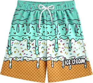 Ice Cream Boy Baseball Shorts Waffle Or Cone Quick Dry Preppy Shorts,Kids Ice Cream Drip Track Short Pants 2-14 Years