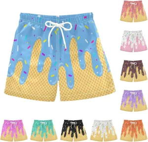 Ice Cream Boy Baseball Shorts Waffle Or Cone Quick Dry Preppy Shorts,Kids Ice Cream Drip Track Short Pants 2-14 Years
