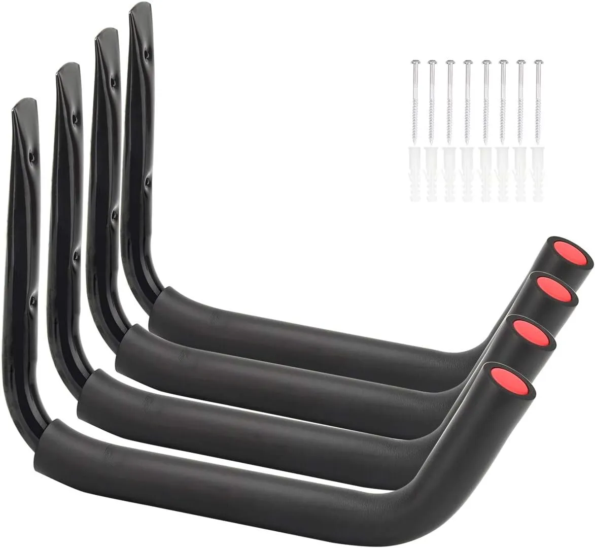 Kayak Steel Storage Rack, 4 Pack Canoe Wall Mount Hooks, 15Inches Snowboard Hanger, 100 LB Capacity