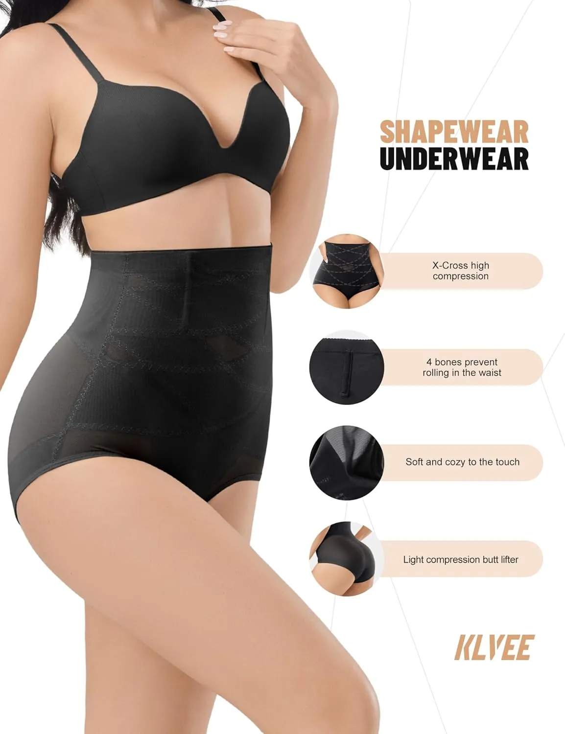 KLVEE Shapewear Tummy Control Underwear High Waisted Girdle Body Shaper Butt Lifting Panties Spanks for Women