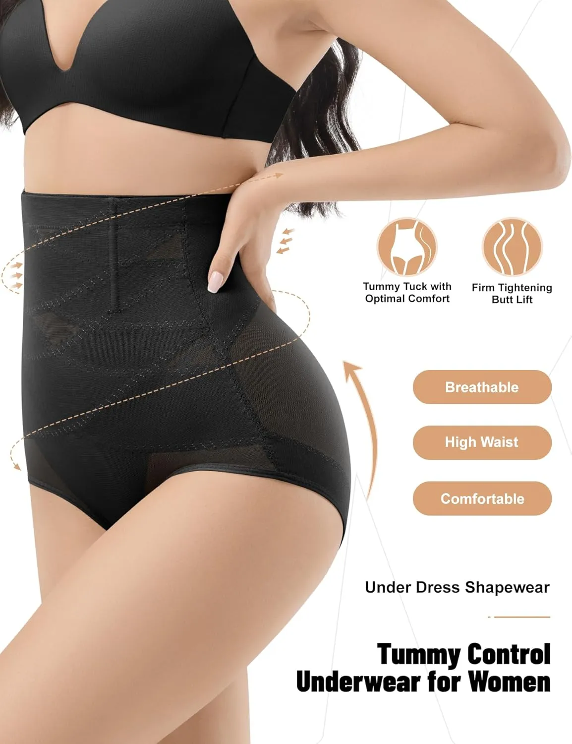 KLVEE Shapewear Tummy Control Underwear High Waisted Girdle Body Shaper Butt Lifting Panties Spanks for Women