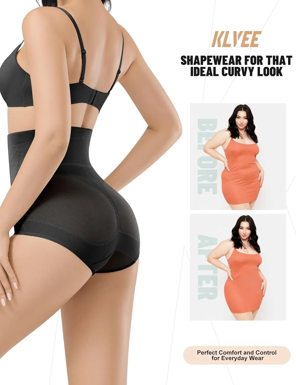 KLVEE Shapewear Tummy Control Underwear High Waisted Girdle Body Shaper Butt Lifting Panties Spanks for Women