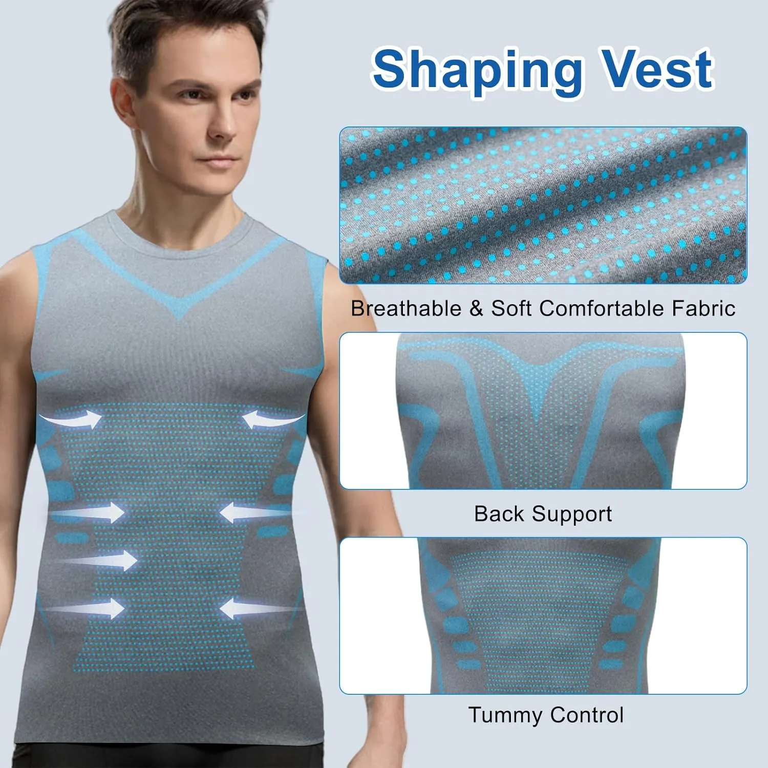 Mens Slimming Compression Shirt, Slimming Undershirt Shirts for Men Body Shaper Vest Shapewear Tummy Control
