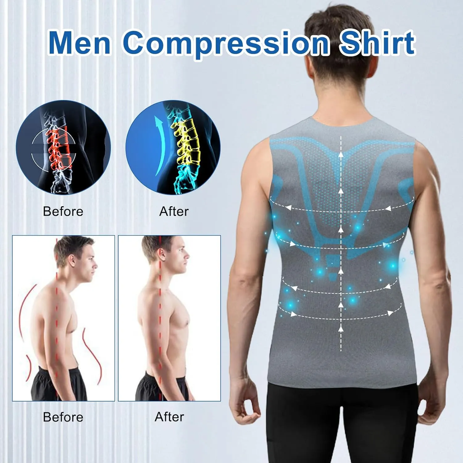 Mens Slimming Compression Shirt, Slimming Undershirt Shirts for Men Body Shaper Vest Shapewear Tummy Control