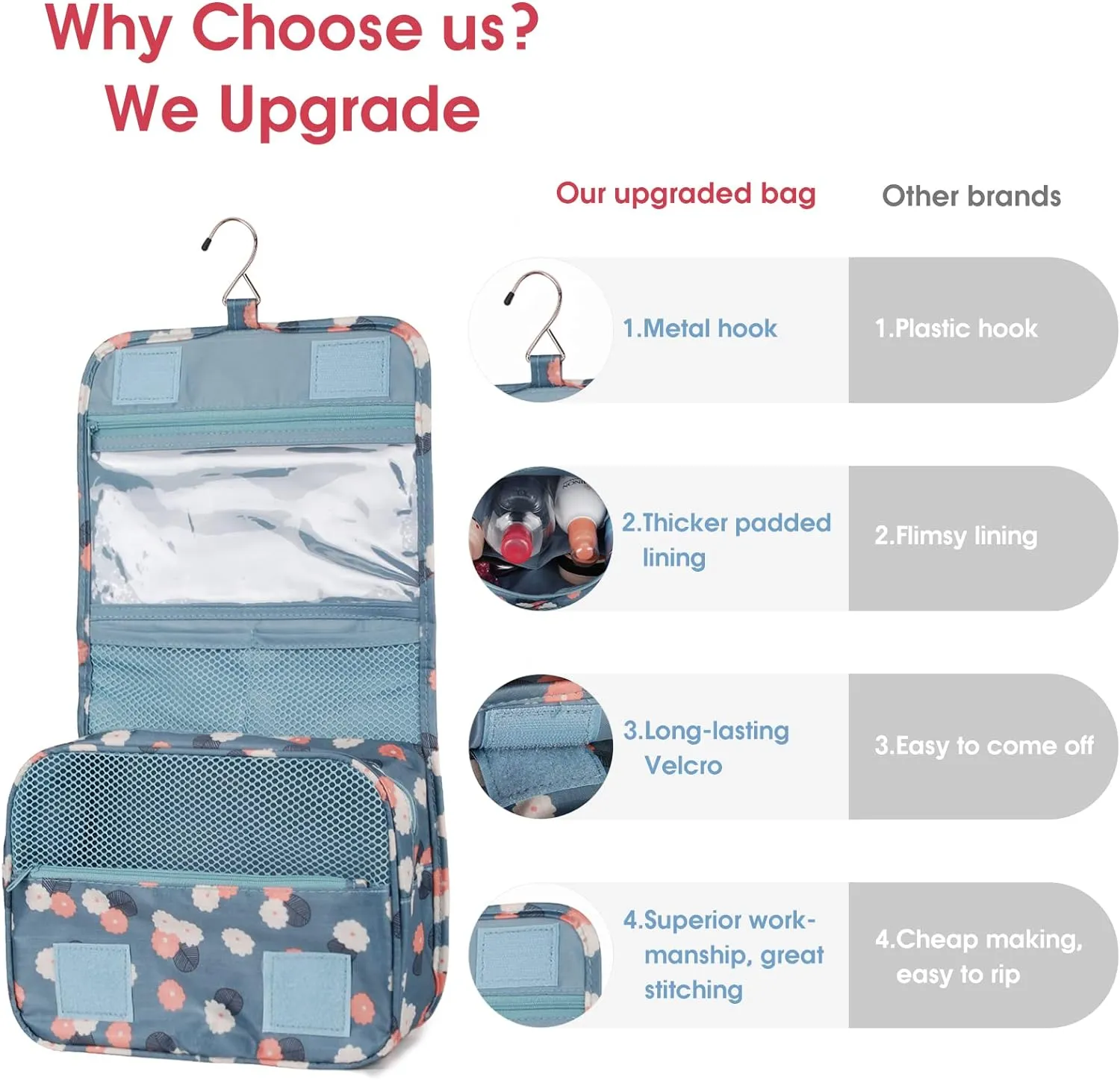 Narwey Hanging Travel Toiletry Bag Cosmetic Make up Organizer for Women and Girls Waterproof