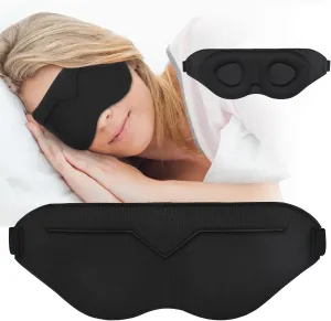 Sleep Eye Mask for Men Women 3D Contoured Cup, Concave Molded, Block Out Light, Molded Soft Comfort Eye Shade with Adjustable Strap (KT-Black, 1 Count (Pack of 1))
