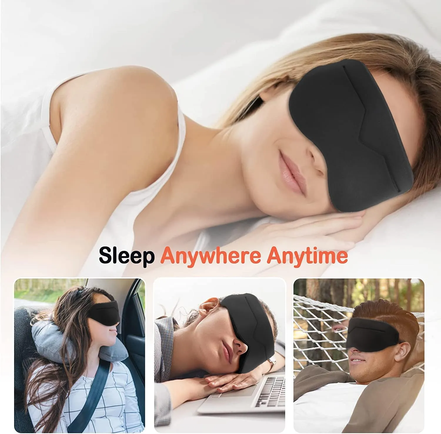 Sleep Eye Mask for Men Women 3D Contoured Cup, Concave Molded, Block Out Light, Molded Soft Comfort Eye Shade with Adjustable Strap (KT-Black, 1 Count (Pack of 1))
