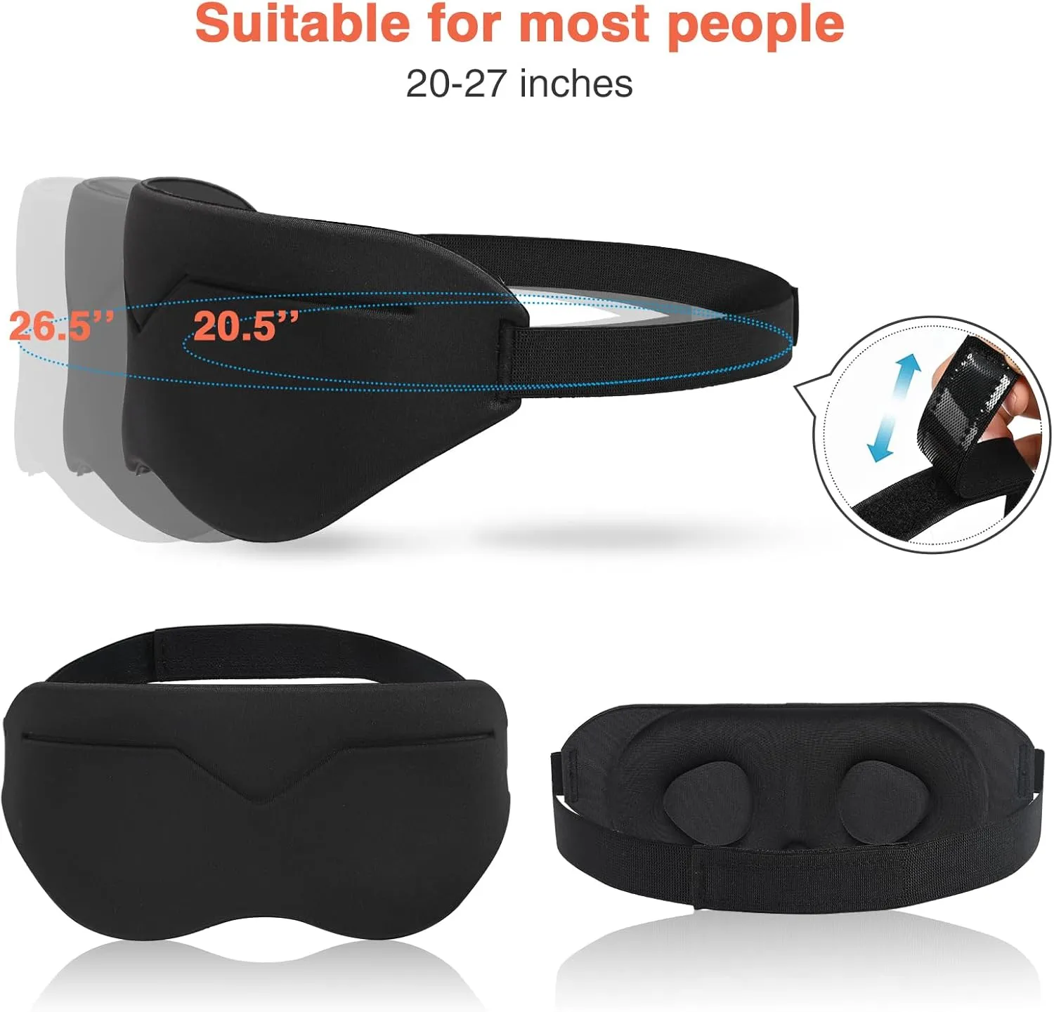 Sleep Eye Mask for Men Women 3D Contoured Cup, Concave Molded, Block Out Light, Molded Soft Comfort Eye Shade with Adjustable Strap (KT-Black, 1 Count (Pack of 1))
