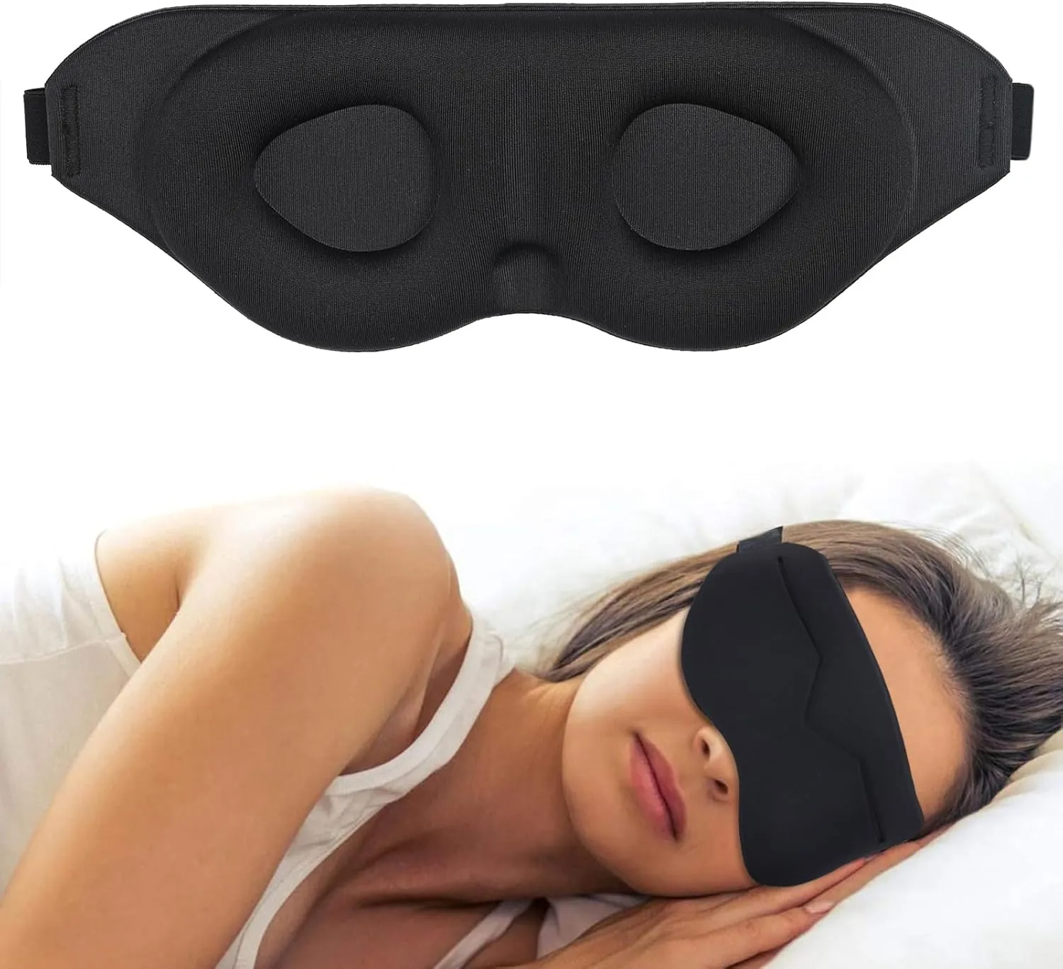 Sleep Eye Mask for Men Women 3D Contoured Cup, Concave Molded, Block Out Light, Molded Soft Comfort Eye Shade with Adjustable Strap (KT-Black, 1 Count (Pack of 1))