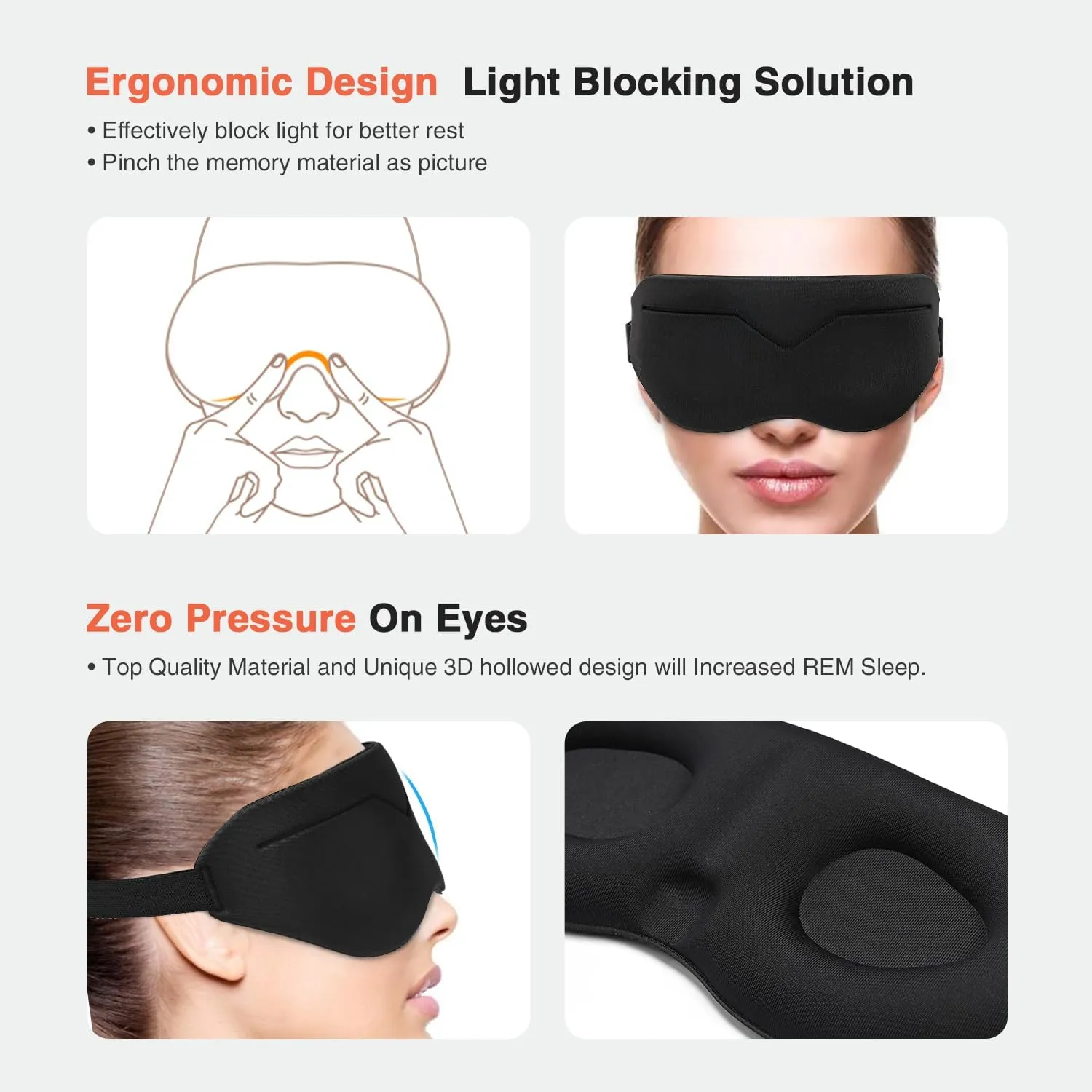 Sleep Eye Mask for Men Women 3D Contoured Cup, Concave Molded, Block Out Light, Molded Soft Comfort Eye Shade with Adjustable Strap (KT-Black, 1 Count (Pack of 1))