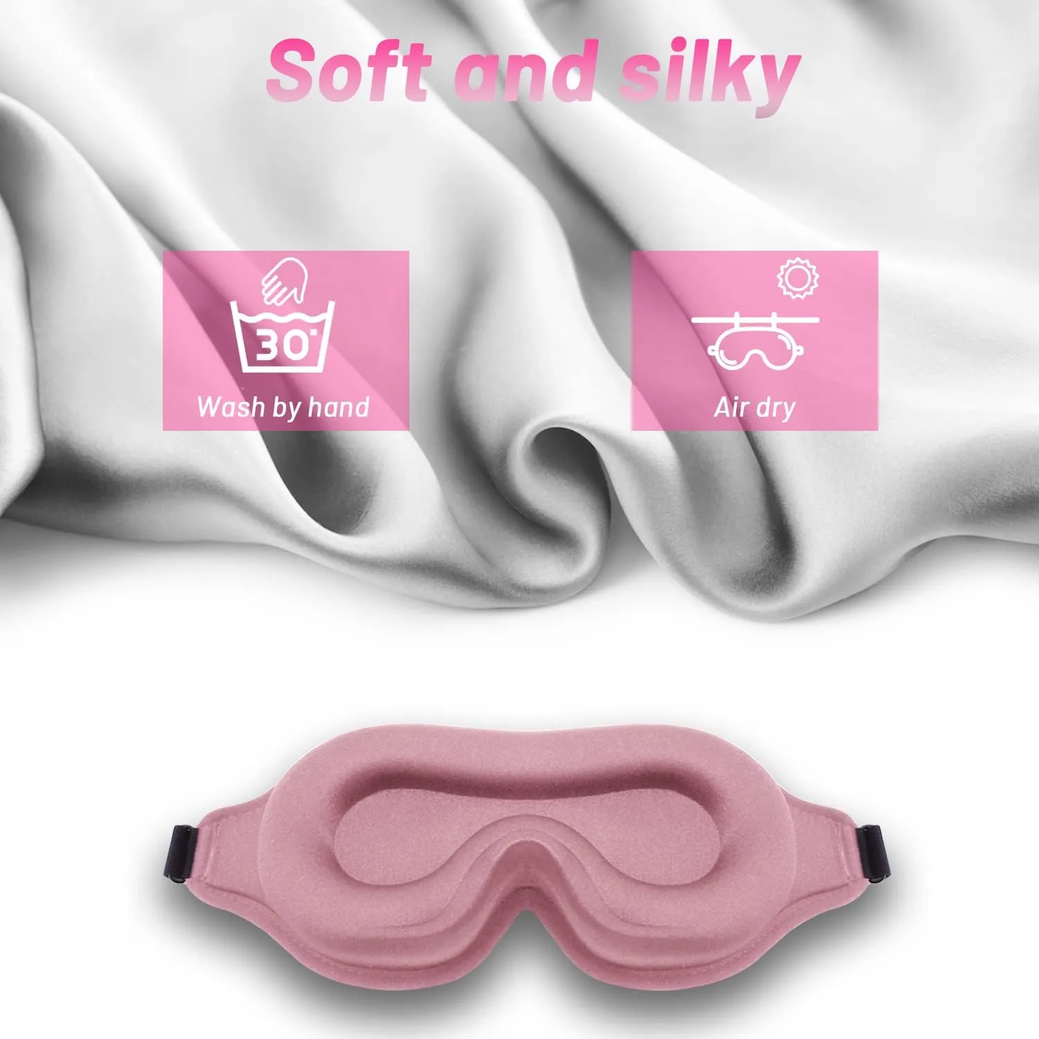 Sleep Eye Mask for Men Women, Lash Extensions 3D Sleeping Mask, Travel Blackout Night Blindfold Eye Shade Cover with Adjustable Strap (Pink-3D)