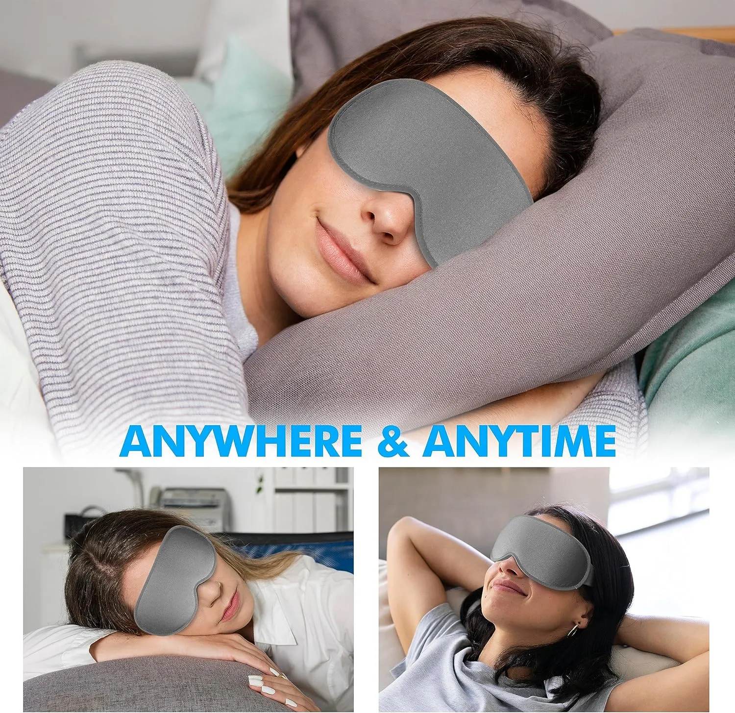 Sleep Eye Mask for Side Sleeper, Lash Extensions 3D Contoured Cup Sleeping Mask for Men Women, Travel Blackout Night Blindfold Eye Shade Cover with Adjustable Strap (Grey-Side Sleeper)