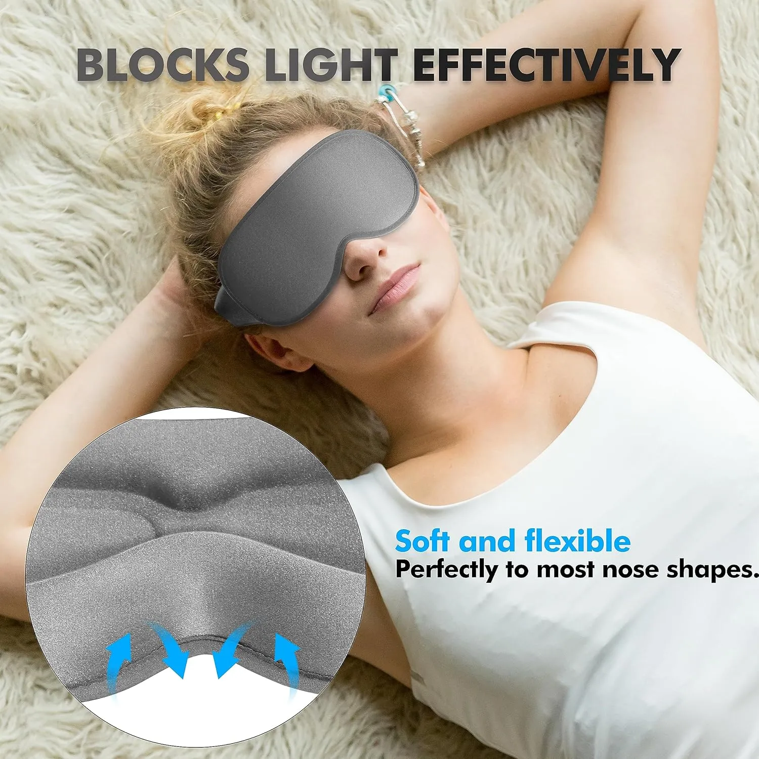 Sleep Eye Mask for Side Sleeper, Lash Extensions 3D Contoured Cup Sleeping Mask for Men Women, Travel Blackout Night Blindfold Eye Shade Cover with Adjustable Strap (Grey-Side Sleeper)