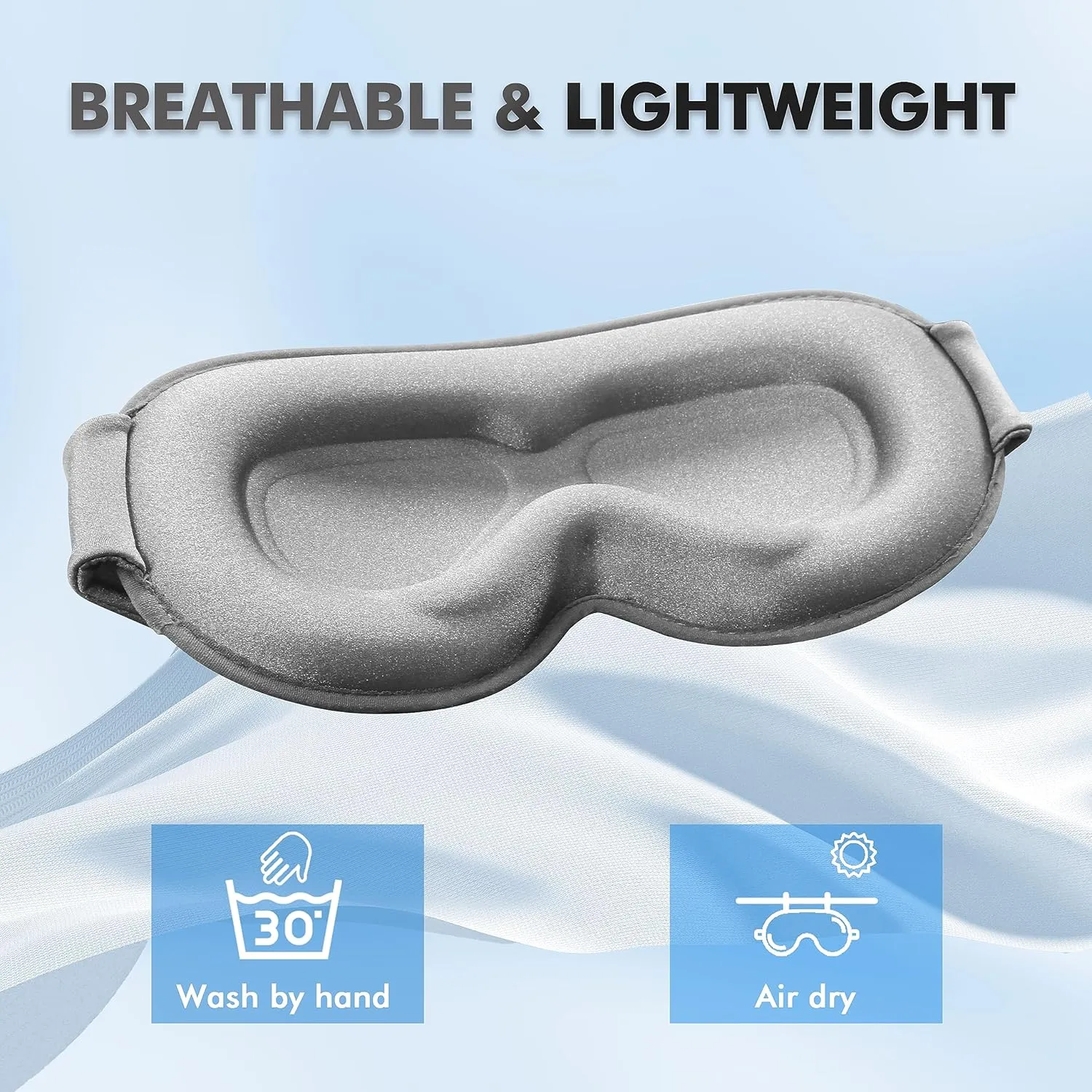Sleep Eye Mask for Side Sleeper, Lash Extensions 3D Contoured Cup Sleeping Mask for Men Women, Travel Blackout Night Blindfold Eye Shade Cover with Adjustable Strap (Grey-Side Sleeper)