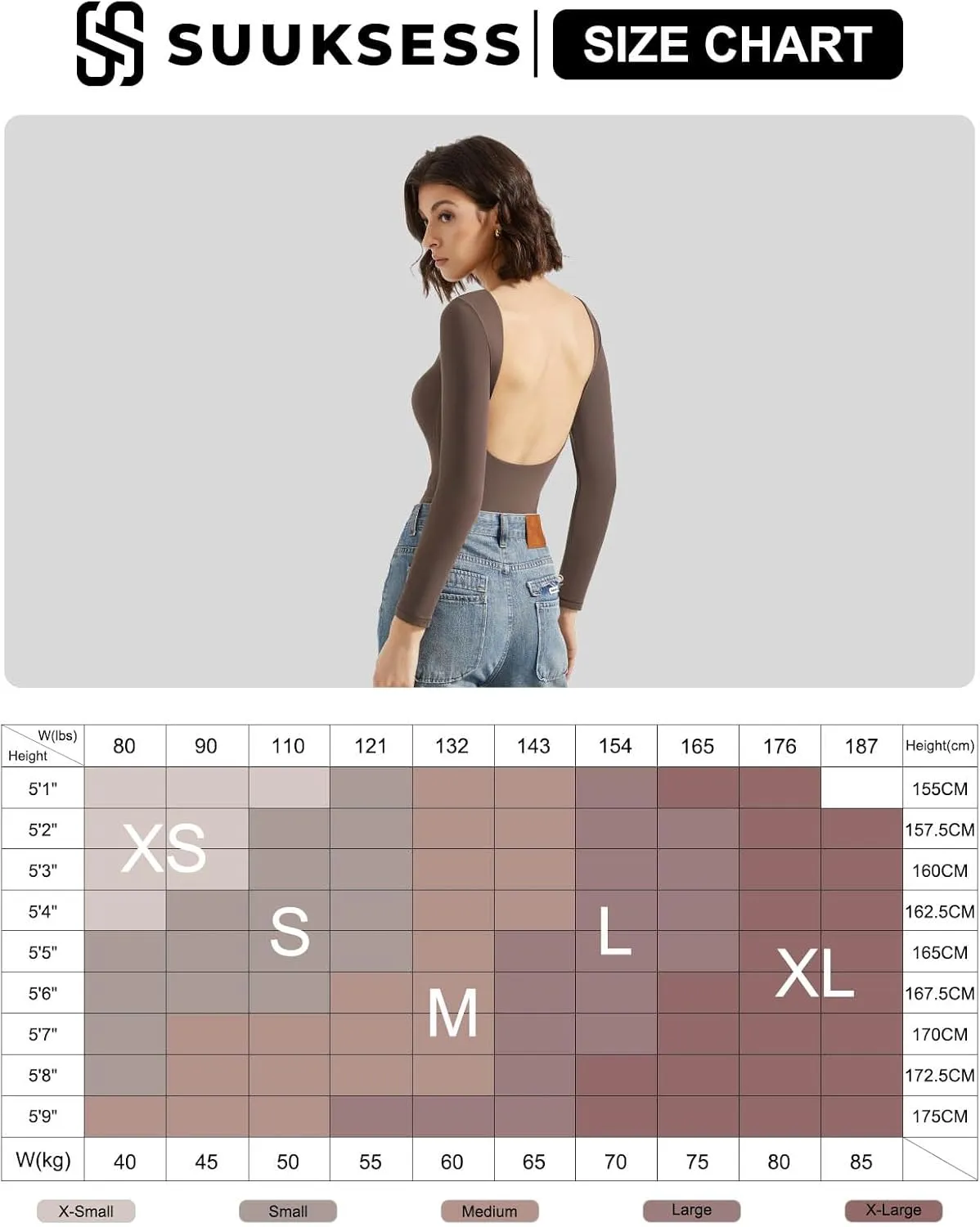 SUUKSESS Women Backless Y2k Long Sleeve Bodysuit Double Lined Open Back Sexy Basic Top