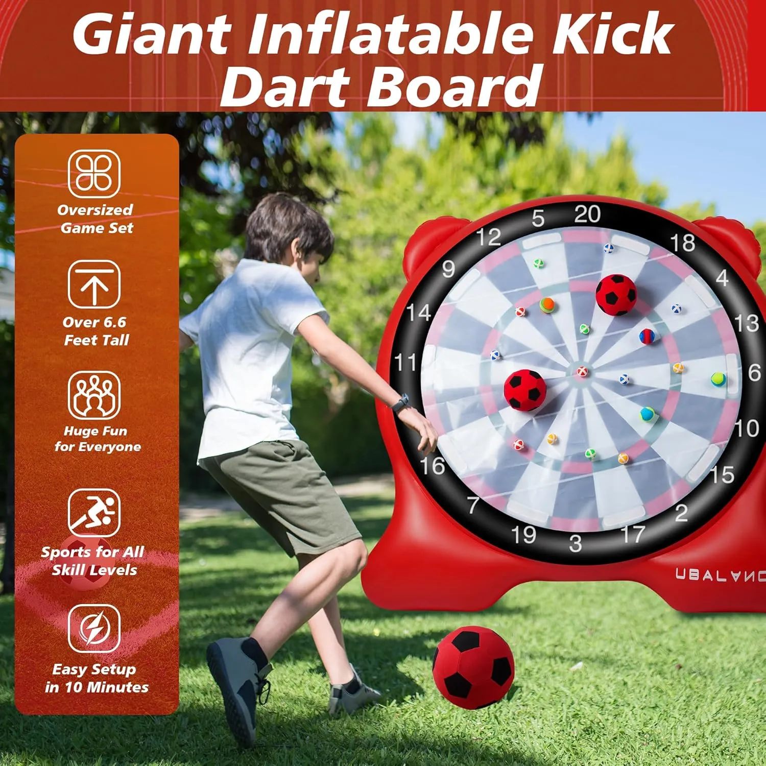 UBALANCE Giant Inflatable Dart Board, Outdoor Dartboard Yard Games for Adults, Family Sports, Sticky Kick Balls, Soccer, Tennis, Soft Darts, Golf, Party Fun Carnival Games