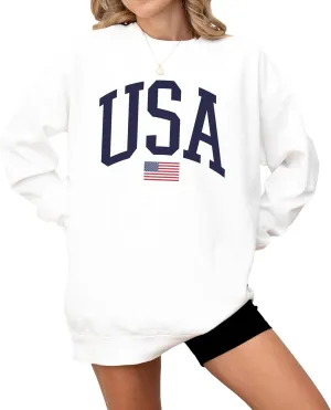 USA Flag Graphic Sweatshirt for 4th of July  Unisex Pullover for Women and Men, 80% Cotton, Perfect for Independence Day