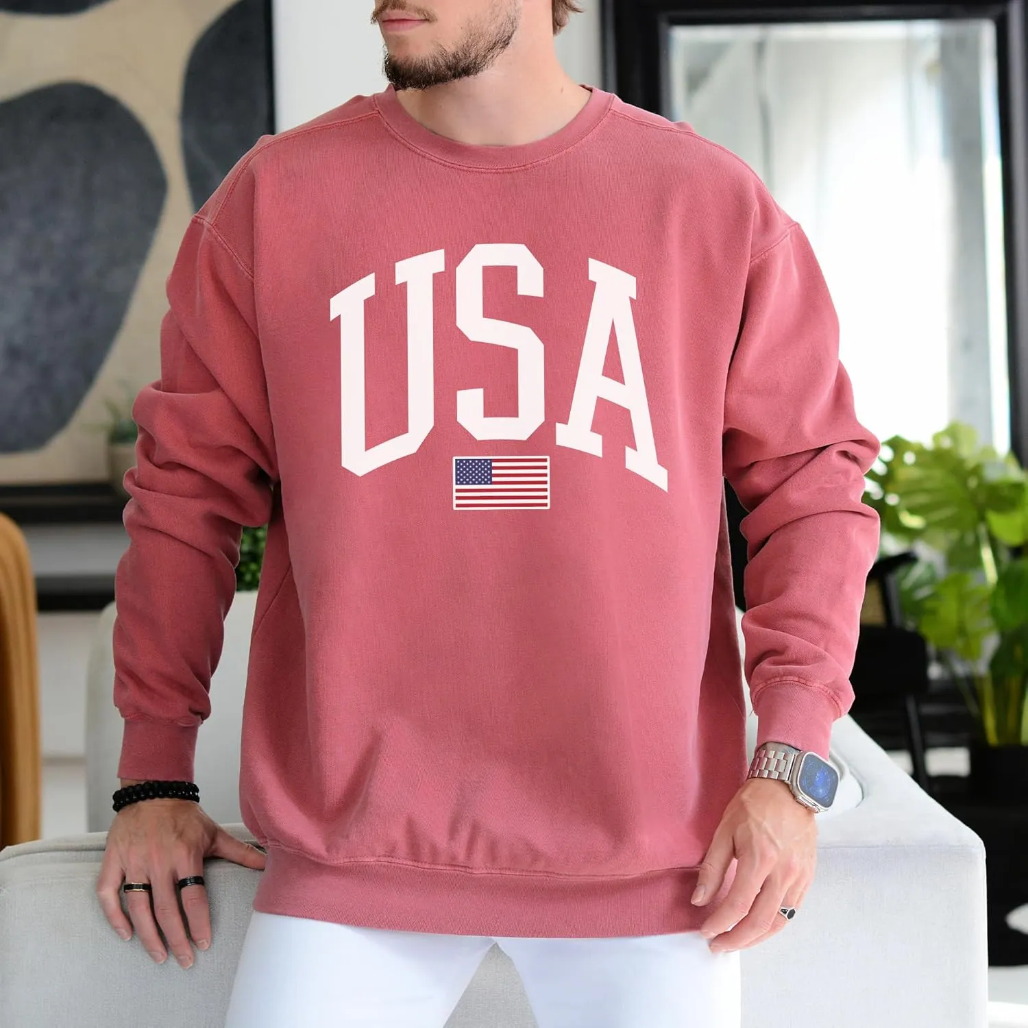 USA Flag Graphic Sweatshirt for 4th of July  Unisex Pullover for Women and Men, 80% Cotton, Perfect for Independence Day