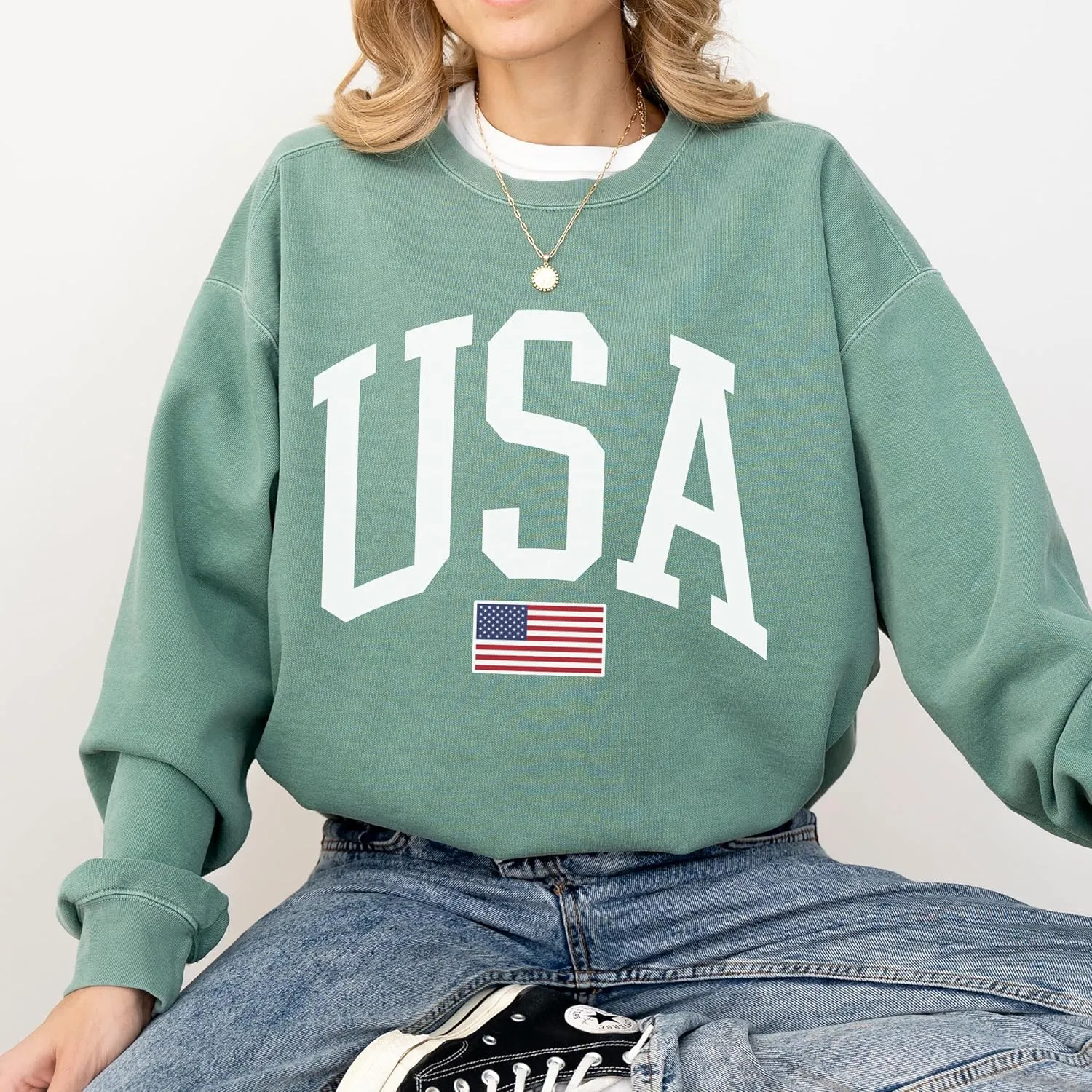 USA Flag Graphic Sweatshirt for 4th of July  Unisex Pullover for Women and Men, 80% Cotton, Perfect for Independence Day