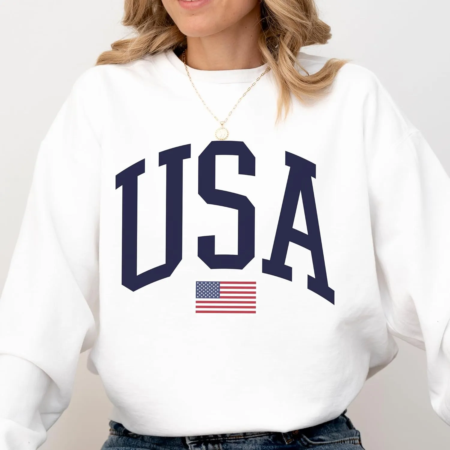 USA Flag Graphic Sweatshirt for 4th of July  Unisex Pullover for Women and Men, 80% Cotton, Perfect for Independence Day